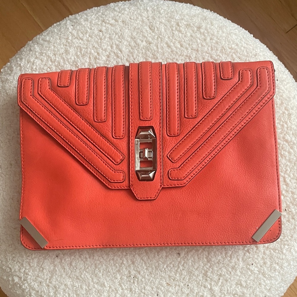 Coral Clutch Rebecca Minkoff Leather Bag Crossbody Strap Silver Hardware